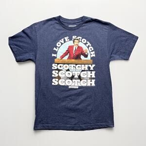 Anchorman Ron Burgundy Shirt Mens Large Blue I love Scotch Movie Quote Crew Neck